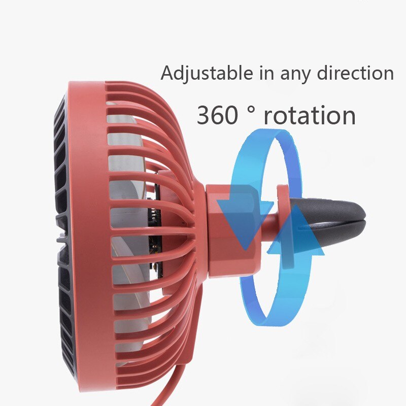 Car Cooling System USB Fan Mini 360 Degree Rotation With Night LED Light Automobile Powerful Wind Mute Mounted Cooling Fan