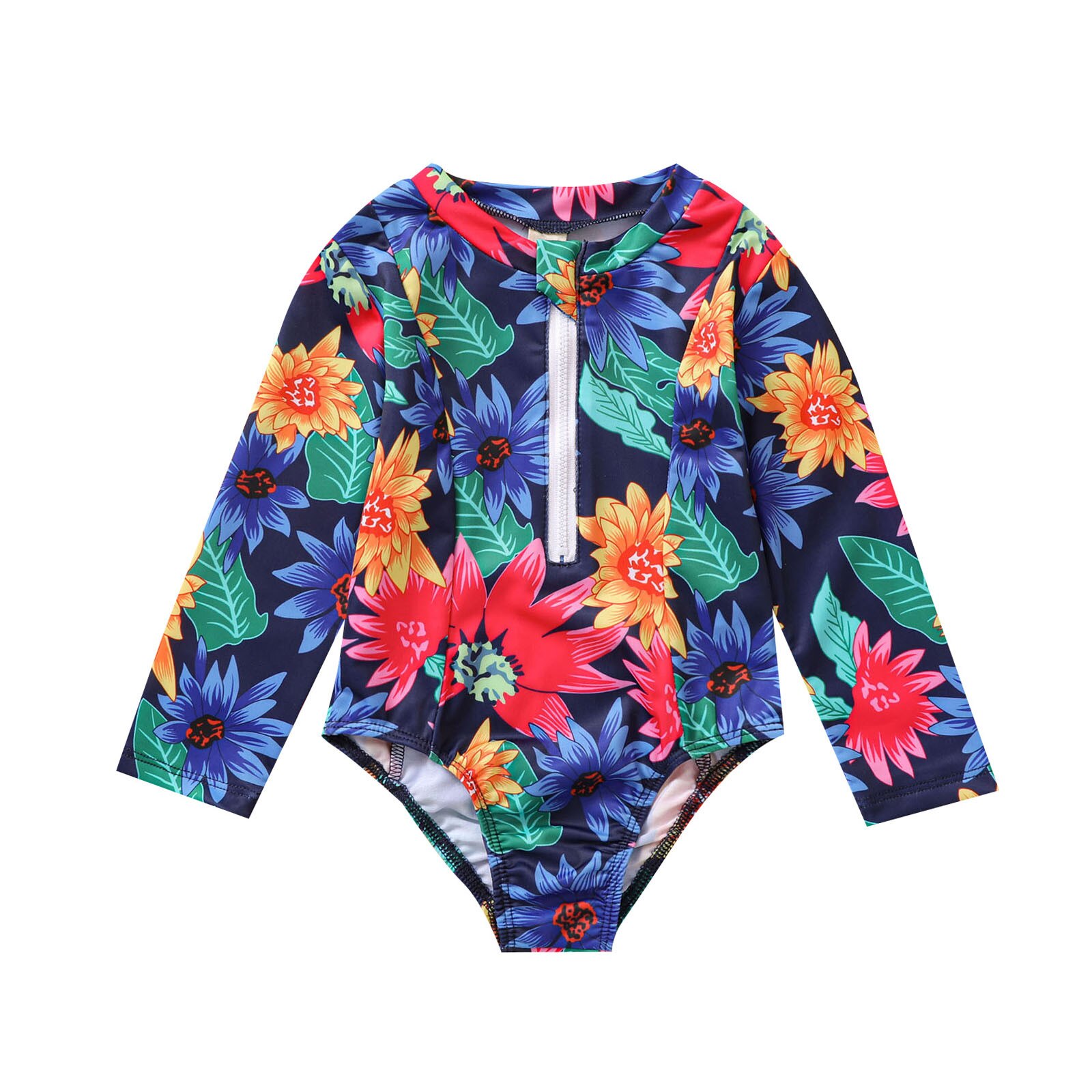 Peuter Baby Kids Meisjes Jongens Rits Bloemenprint Een Stuk Strand Badmode Vogue Zomer Kinderen Badpak baby Kleding: 90