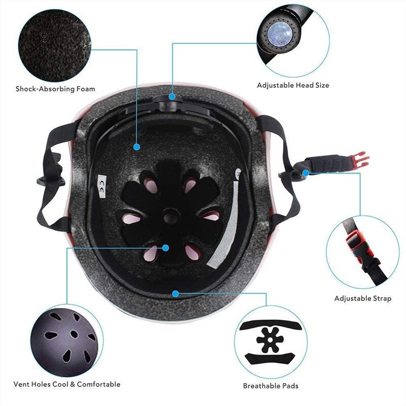Casco de seguridad para niños, conjuntos de rodilleras para ciclismo, patines y rodilleras, Protector de 7 piezas para niños y niñas, deportes al aire libre
