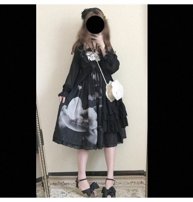 Gotisk Lolita Kjole Sort Blonder Victoriansk Stil main image 1