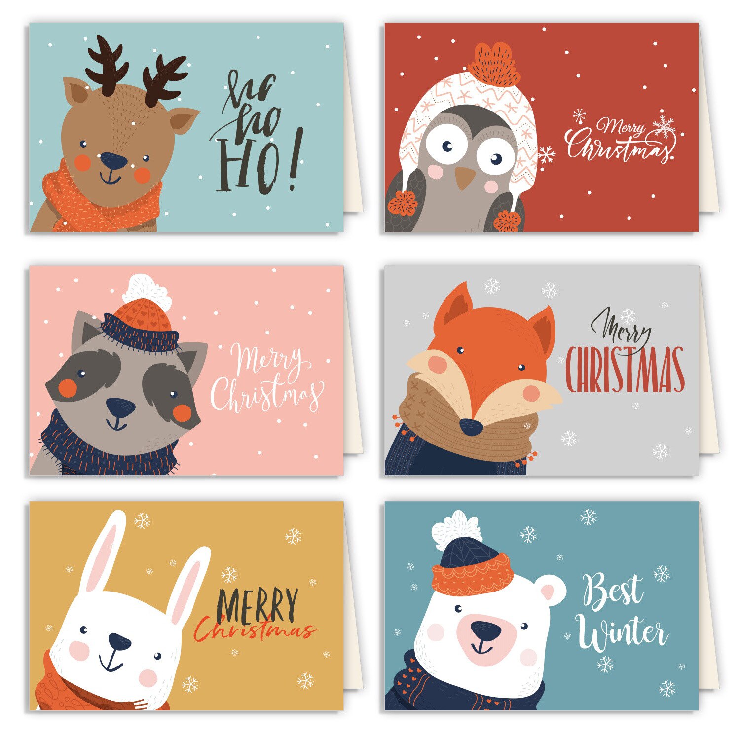 Set Christmas Card Folding Flat Card 6 Sets With Envelope Greeting Card Business Birthday Teacher's Day Universal Card: C - 6 pcs