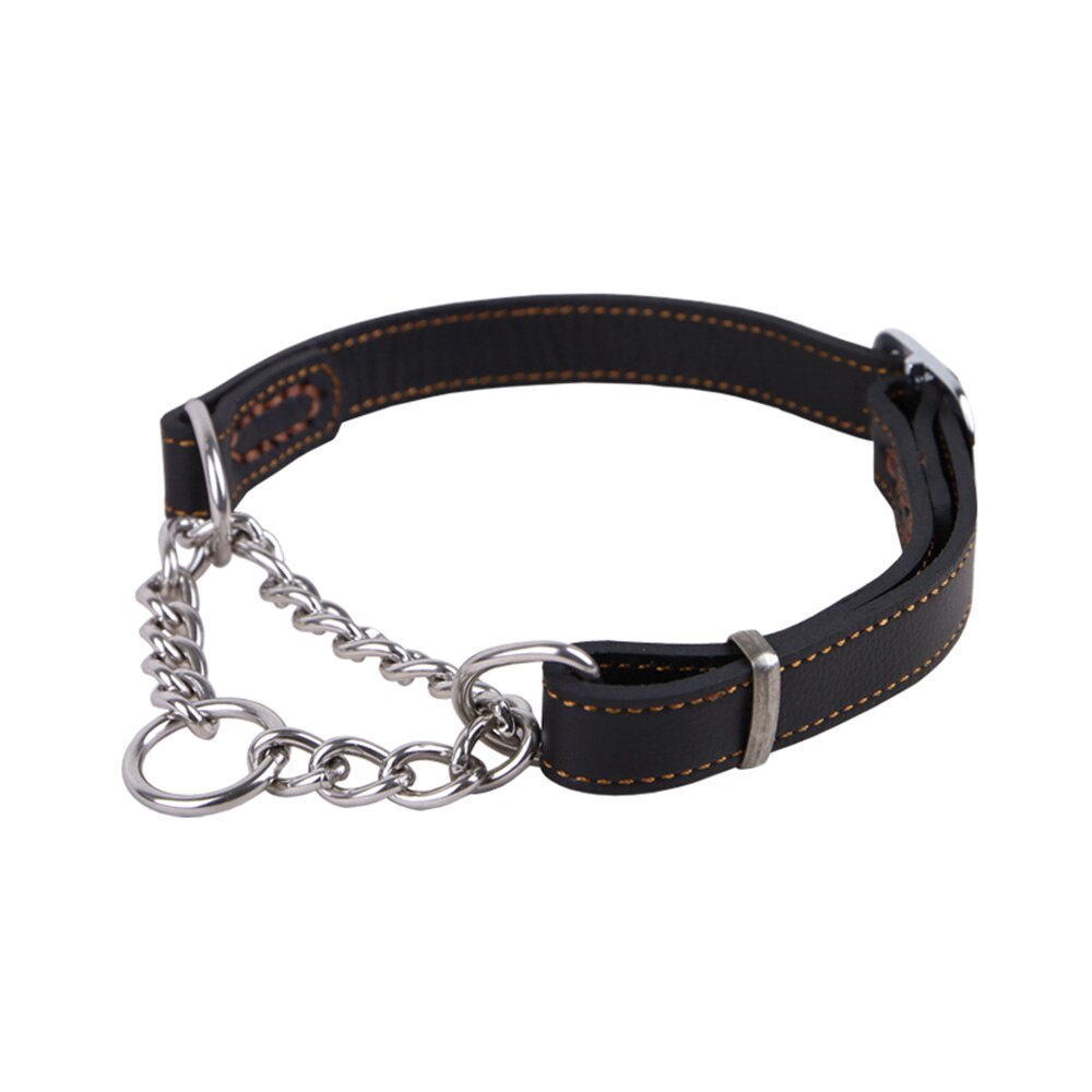 Dog Collar With Stainless Steel Chain Martingale Choke Collars For Medium Breed Dogs Leather Adjustable Durable: Black / S