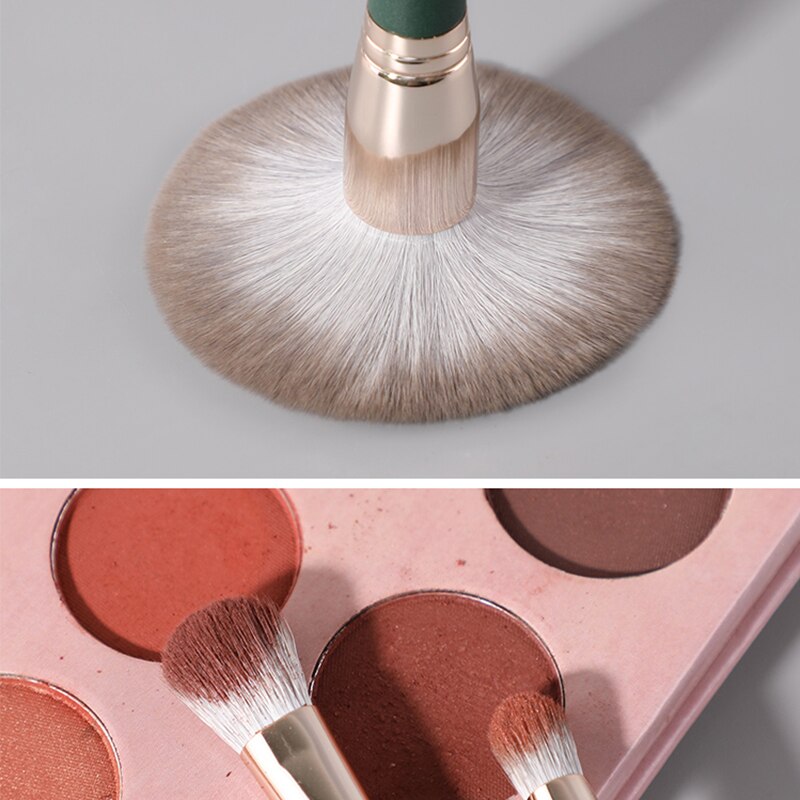 Set van 14 make-upkwasten, foundation met hoge wolvezels, poeder, blush, oogschaduw en lipblend, houten make-upkwastenset