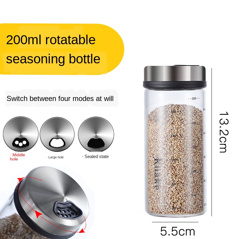 Holaroom High Borosilicate Glass Seasoning Can Salt Sesame Solid Condiment Seal Bottle Pepper Spice Shaker With Rotary ZM919: light yellow