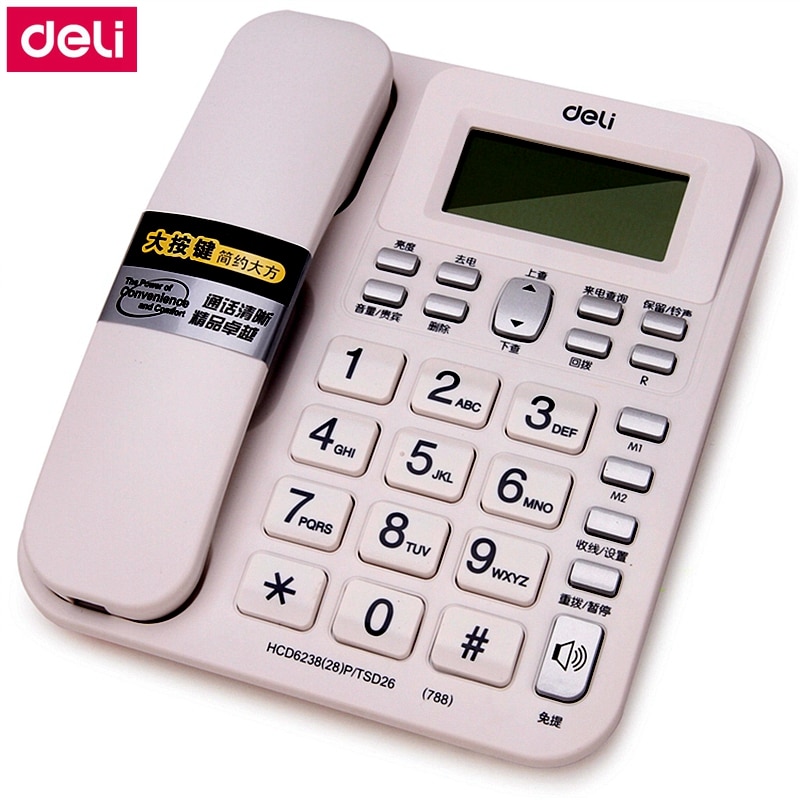 Deli 788- zits telefoonset met snoer, nummerweergave en geheugen, kantoortelefoonset voor huishoudelijk gebruik