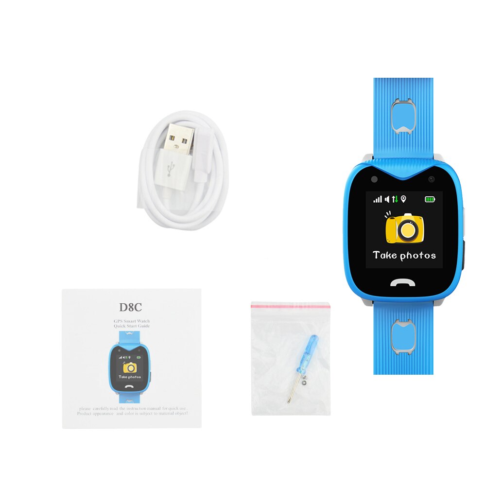 D8 smart vandtæt ur gps wifi lbs smartwatches babyur sos call location børn smartwatch til børn: Blå ingen kasse