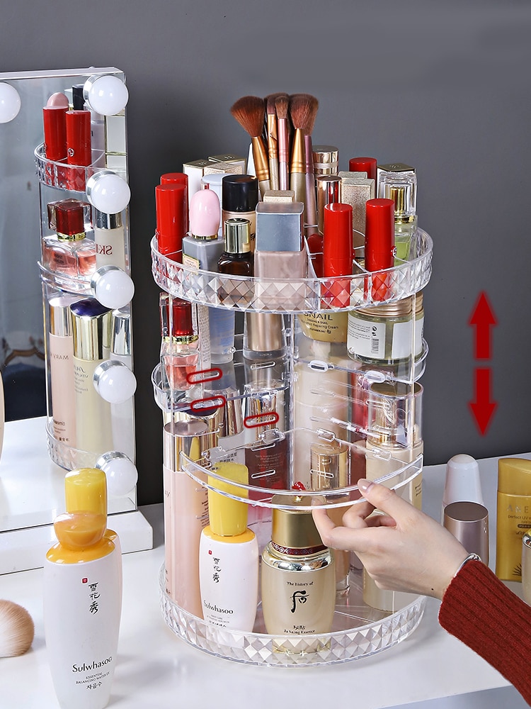 Make up arrangør kosmetik opbevaringsboks 360 graders rotation gennemsigtig spin multifunktionel aftagelig akryl