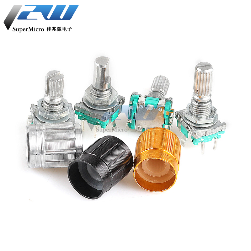 5PCS/LOT 20 Position 360 Degree Rotary Encoder EC11 w Push Button 5Pin Handle Long 15/20MM With A Built In Push Button Switch