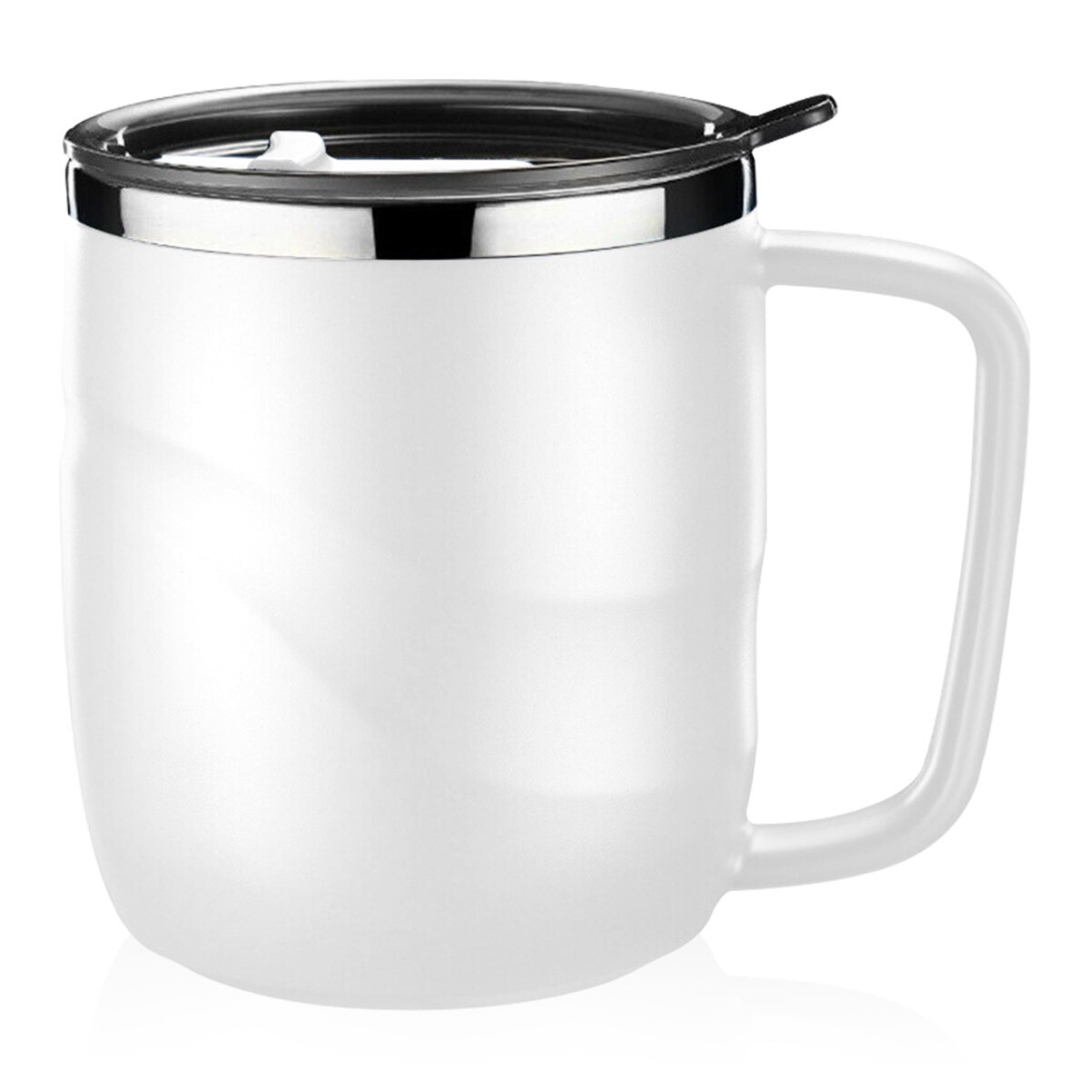 400ML Coffee Mug Cup 304 Stainless Steel Double Wall Coffee Tumbler Reusable and Durable Coffee Travel Cup with Lid and Handle: white