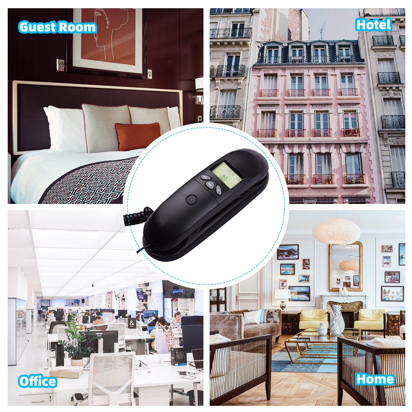 Mini trimline vaste telefoon, bureautelefoon, wandmontage met display, nummerherkenning, opnieuw kiezen voor hotelkantoor