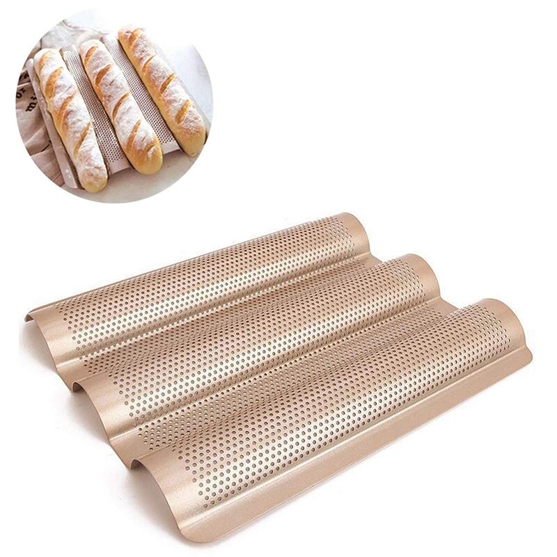 3-Slot Non-Stick Golden Baguette Baking Tray Loaf Mould French Bread Pan Bake Tools: Default Title