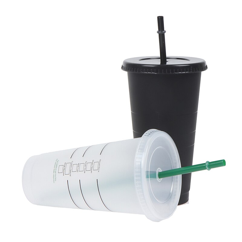 Black White Straw Cup with Lid Mugs Plastic Tumbler Matte Coffe Bottle Cup Food Grade PP Plastic Drink Coffee Mug 5pcs/set 710ml