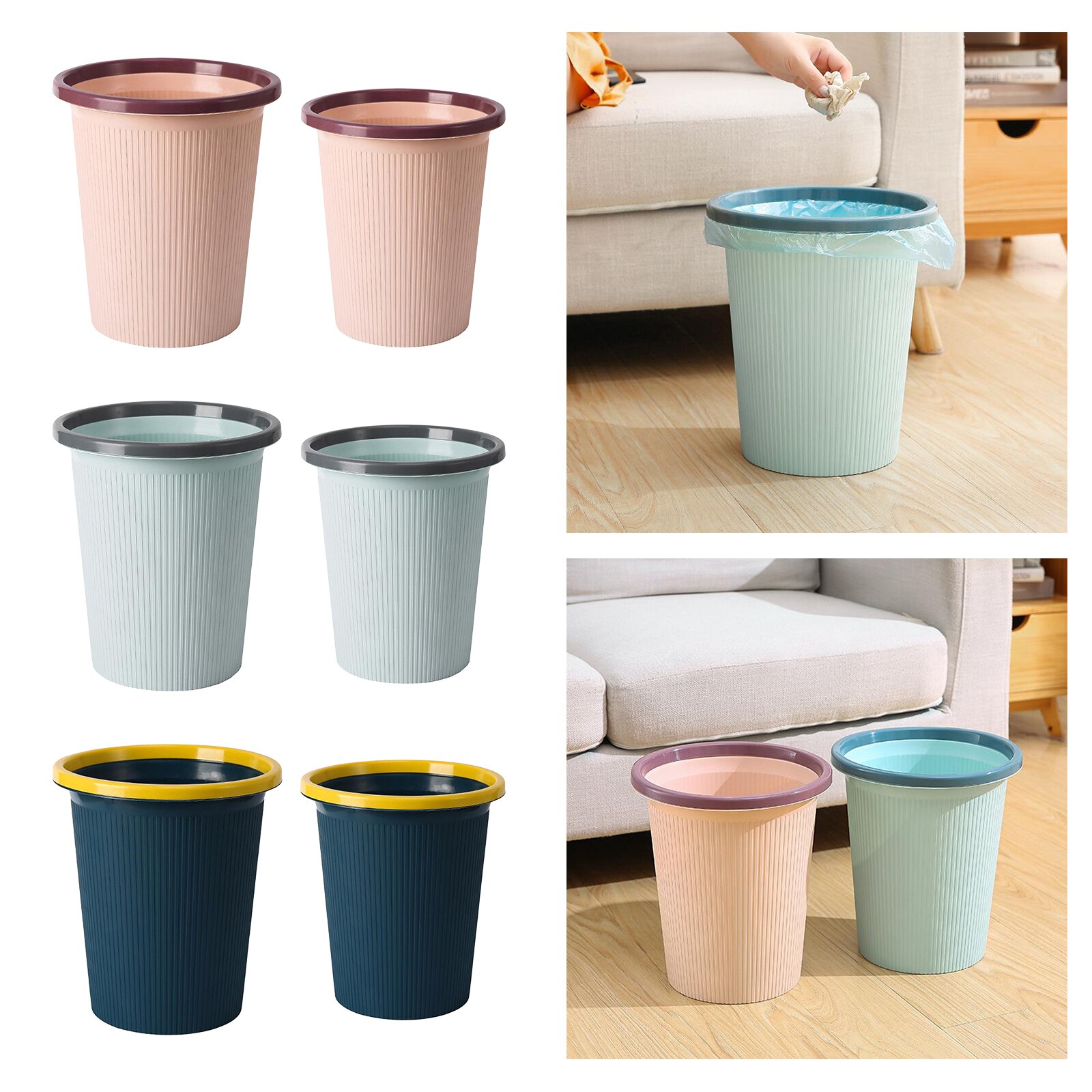 Macaroon Color Trash Can Household Plastic Garbage Can Simple Toilet Kitchen Pressure Ring-Trash Can Living Room