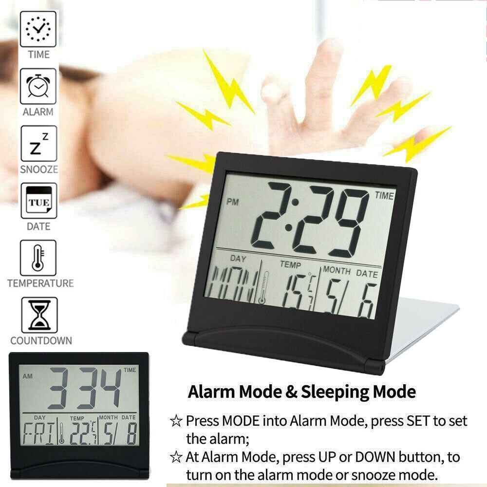 Foldable LCD Digital Alarm Clock Desk Table Weather Station Desk Temperature Travel Ectronic Mini Clock Living Room Decor