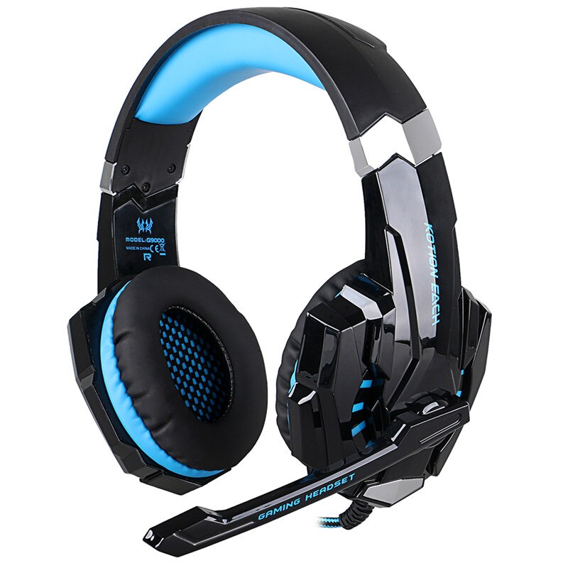 KOTION EACH G2000/G9000, auriculares de juego de graves profundos equipo estéreo, auriculares con micrófono, luz LED, PC, Gamer: G9000 black add blue