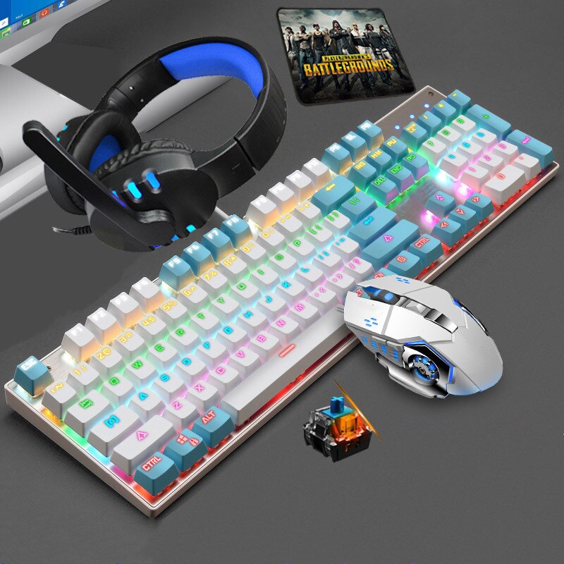 4 In 1 3 In 1 Mechanical Gaming Keyboard and Mouse Mixed Color Backlit Real Mechanical Keyboard Mouse Headphone for PC Gamer