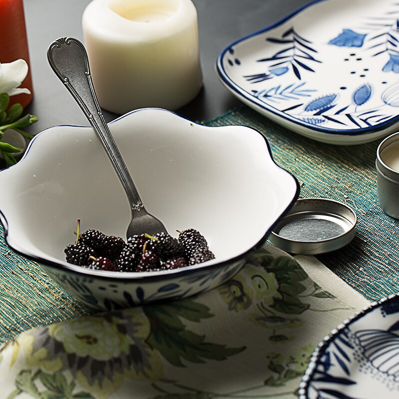 ceramic dinner plates breakfast dishes and plates sets porcelain floral printed pigmented soup noodles bowls dish