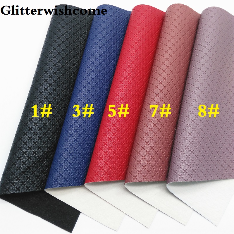 Glitterwishcome 21X29CM A4 Size Vinyl For Bows Embossed Cross Leather fabric Vinyl for Bows, GM5001A