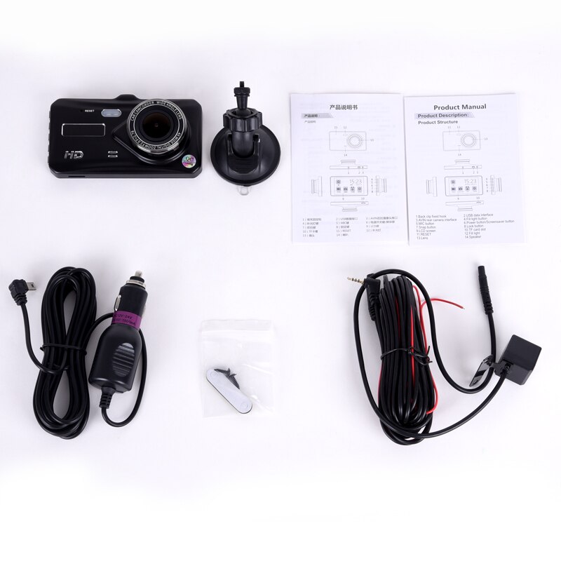 Capteur G à Vision nocturne FHD | 4 "IPS, double objectif 1080P, Vision nocturne, enregistreur cyclique, enregistreur vidéo numérique, Dash Cam, voiture DVR caméra I