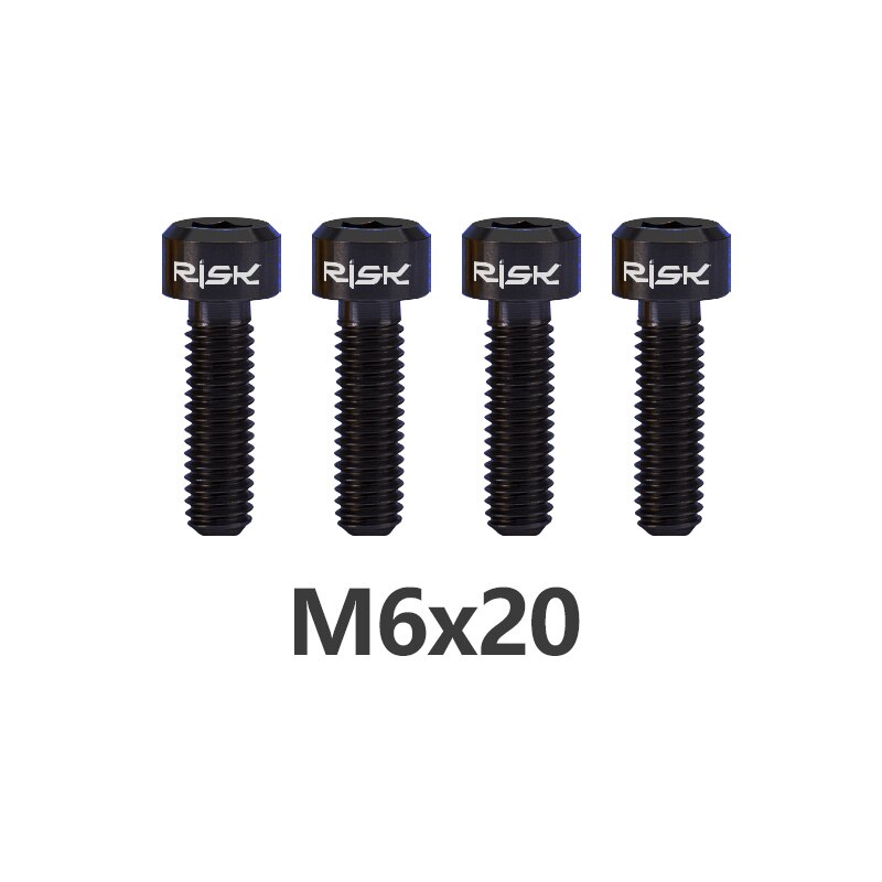 RISK 4pcs M6x16/18/20mm 4 Colors Titanium Alloy Bicycle Disc Brake Clamp Bolt Suit For SLX XT MTB Bike Device Fixed Screw Bolts: M6x20mm Black