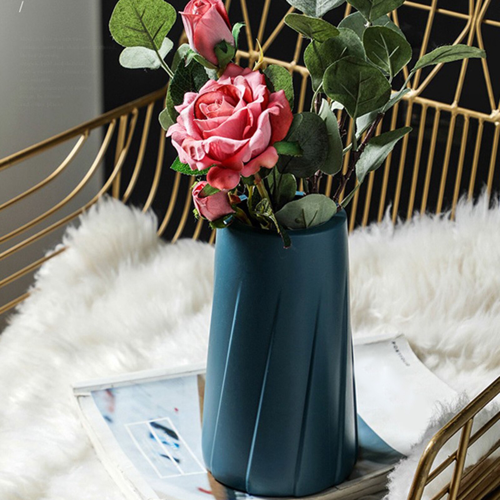 Grand Vase à fleurs en plastique de Style nordique, Pot de fleurs décoratif, de pendaison de crémaillère, Vase à plantes hypodronique de bureau: Blue Style 3