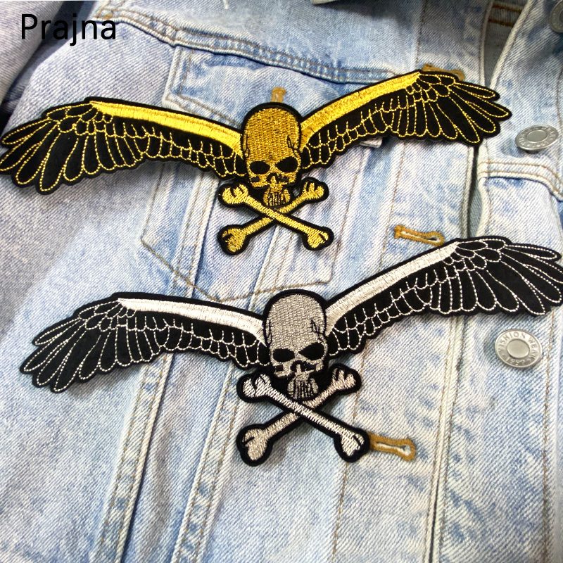 Parches de motociclista Punk para ropa, parches bordados con alas de calavera para ropa, pantalones vaqueros, chaqueta, apliques, insignias de parche para motocicleta