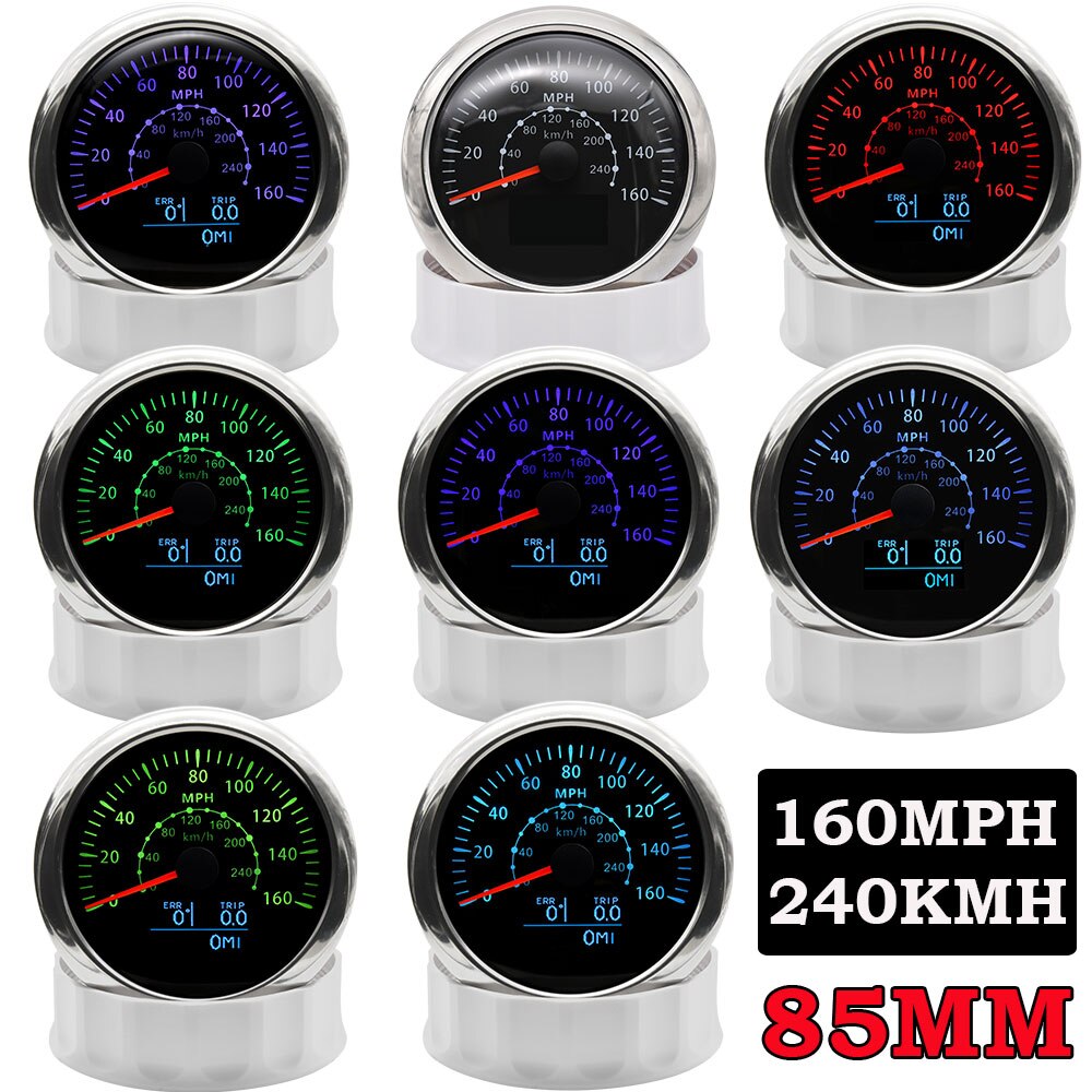 3 in 1 Multifunktions GPS Tacho 0-160MPH 0-240 km/h 85mm Lcd-Computer-geschwindigkeitsmesser-grüNe 7 Farbe Hintergrundbeleuchtung Meter mit Zahn REISE Laufleistung
