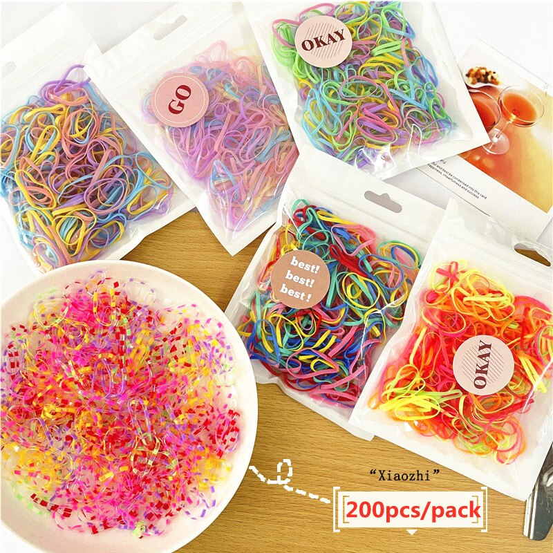 200Pcs/Pack Colourful Rubber Ring Disposable Elastic Hair Bands Ponytail Holder Rubber Band Scrunchies Kids Hair Accessories