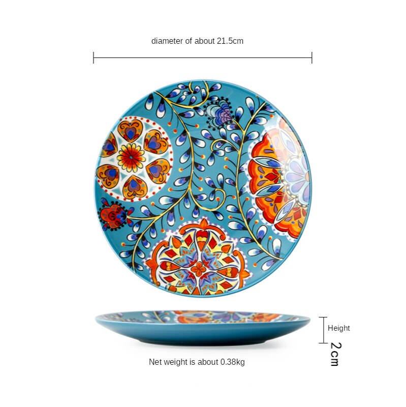 1pcs Ceramic Tableware Bohemian Style Round Flowers Bone China 6/8/10 Inch Plate Bowl Dish Household Kitchen Supplies Dinnerware: 1pcs 8.5 inch plate