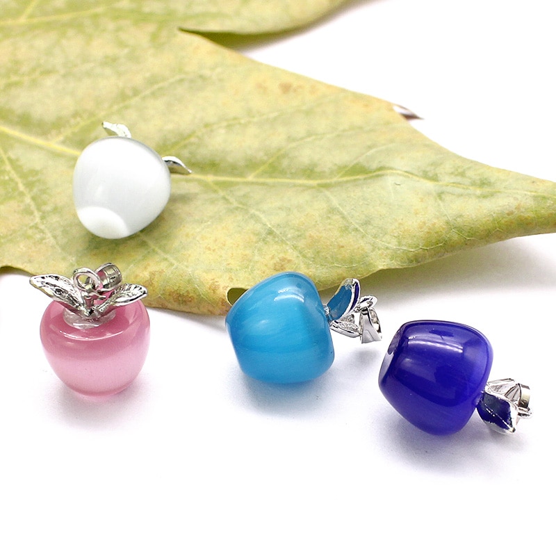 4 Colors Red White Faux Opal Apple Shape Pendant Diy Necklace Charms Without Chain for Girl Jewelry 2Pcs