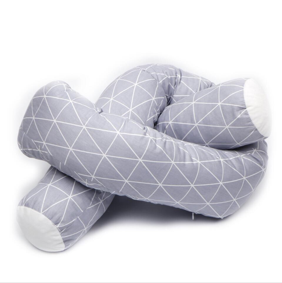 Baby Bed Crib Bumpers Cotton Printed Newborn Cot Bumper Pads Breathable Infant Long Pillows Cradle Cushion 2M: grey