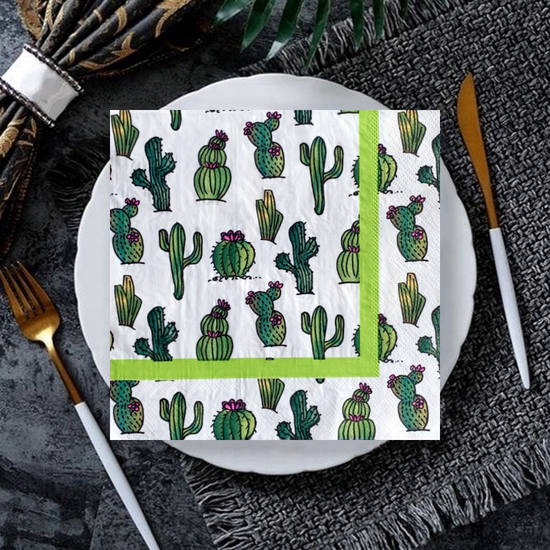 20/8Pcs Mix Bag Vintage Cactus Flowers Decoupage Paper Napkins Fruits Cholla Paper Serviettes for Xmas Birthday Party Tableware: DARK GRAY