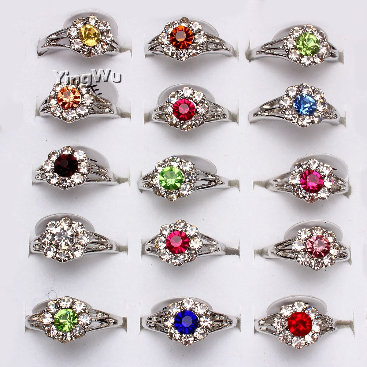 Yingwu 50 stuks Bloem Sieraden Veel Mixed Crystal Rhinestone vrouwen Ringen