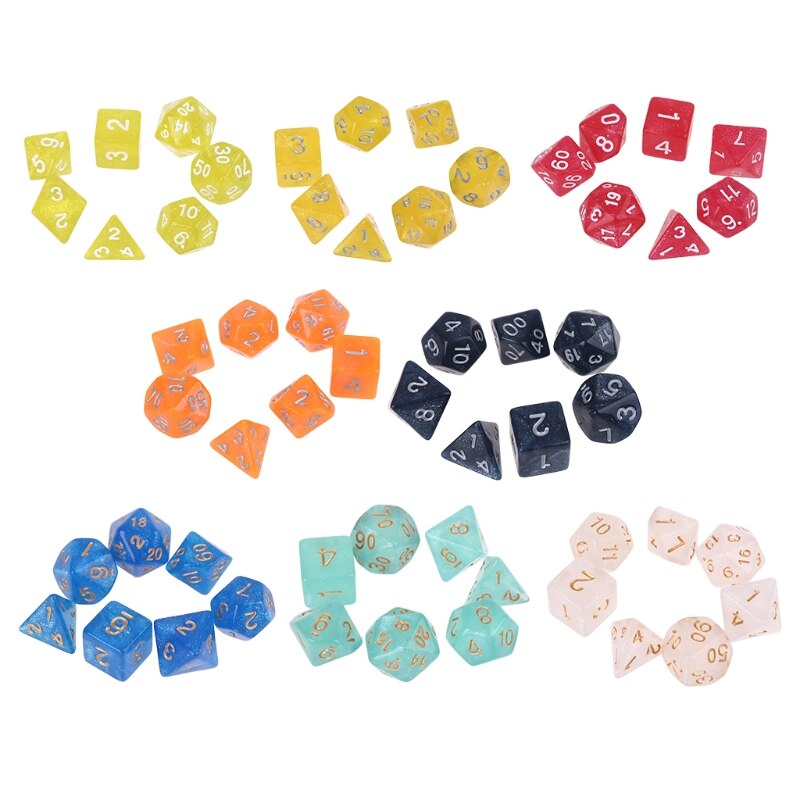 7 stücke Acryl polyedrisch Würfel funkeln Doppel Farben Seitige Würfel Tabelle Spiel A0KA