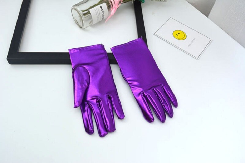 Korte heren dames paarse laklederen handschoenen pols feesthandschoenen kerst felle podiumprestatie handschoenen  st264: Paars