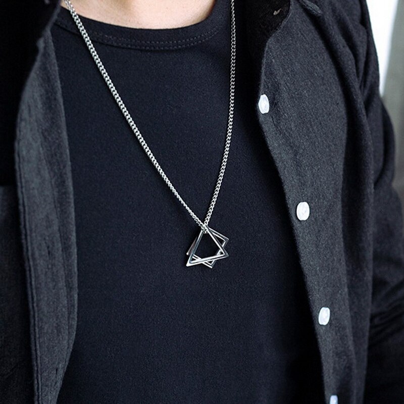 Rinhoo Trendy Grijpende Vierkante Driehoek Hanger Voor Mannen Rvs Geometrische Stapelen Streetwear Hip Pop Rock Ketting