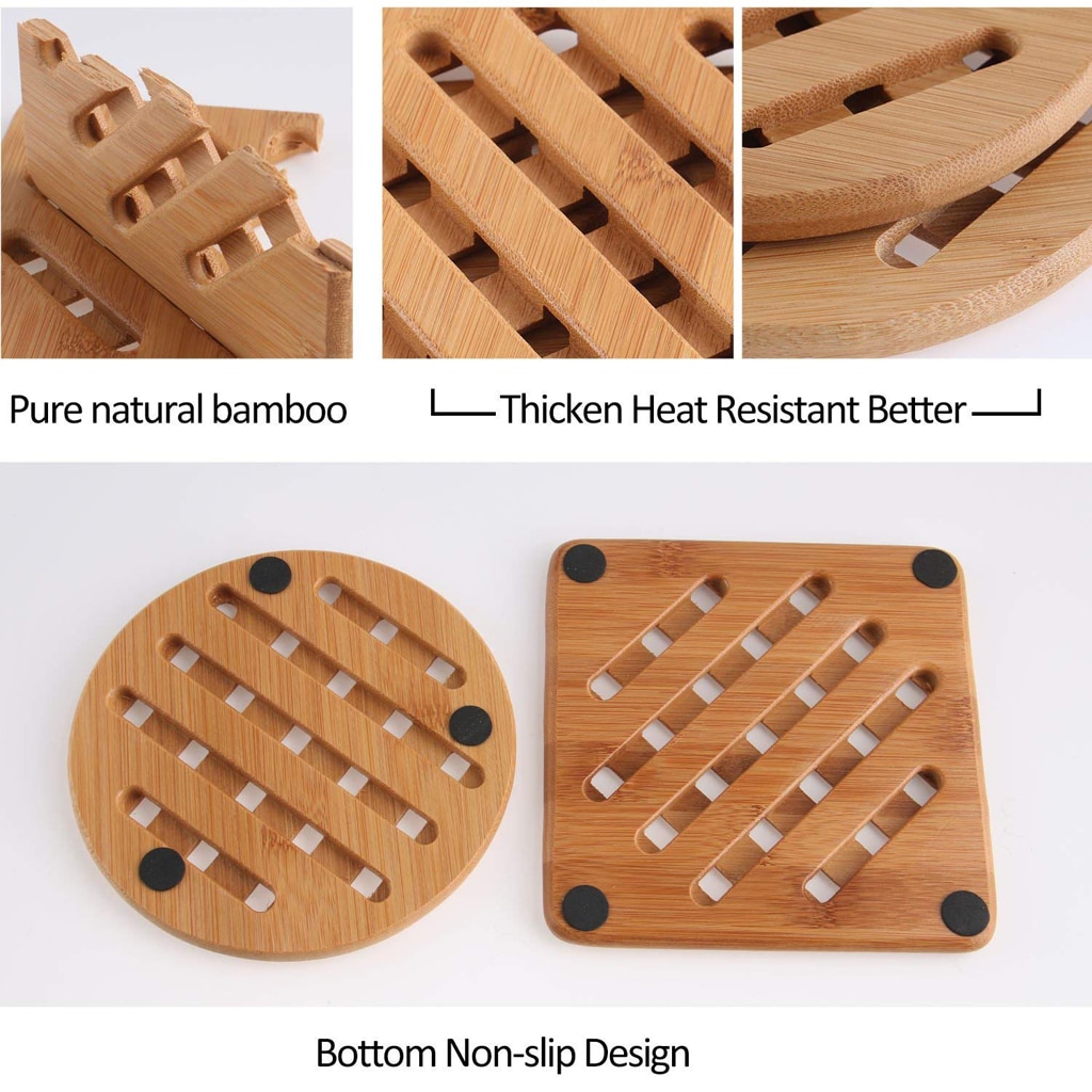 Pack Bamboo Trivet Mat Pot Holder Pads