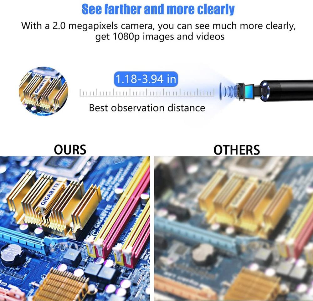 KZYEE 5.5mm Wireless Endoscope 1080P WiFi Borescope Inspection Camera IP67 Waterproof Snake Camera for Android&iOS Smartphone