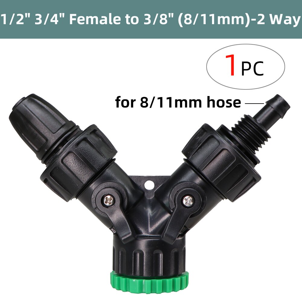 1/2 ''3/4'' 2-IN-1 Weibliche Gewinde zu 1/4'' 3/8'' 1/2'' Barb 2-Weisen 4-weisen Abgeschaltet Stecker Garten Bewässerung Kupplung Adapter: G-1PCS