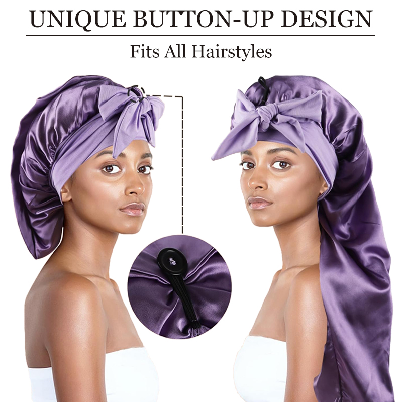 Gorro de satén largo y sedoso suave para cabello Natural y cabello rizado gorro de pelo de tamaño Extra grande con lazo para un sueño nocturno cómodo 1 Uds