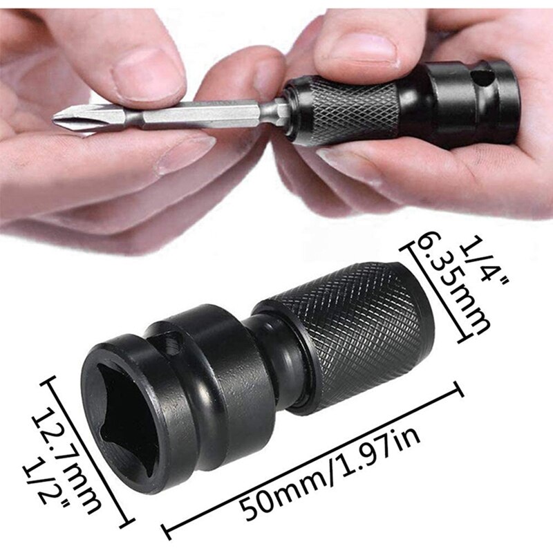4 Pcs Impact Adaptor 1/2 Square Drive to 1/4 Hex Shank Socket Adapter with Adjustable Hook Wrench C Spanner Tool