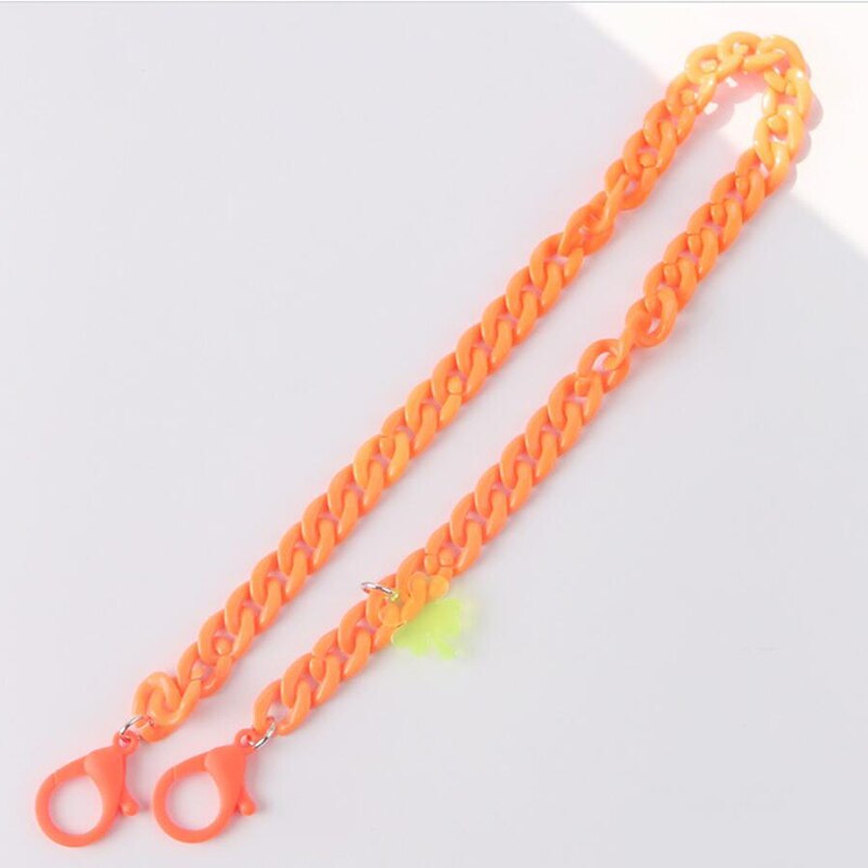 Collar de cadena antipérdida de longitud ajustable para mujer y niño, cadena para cuello, accesorios, collares de acrílico, correa de seguridad: Naranja
