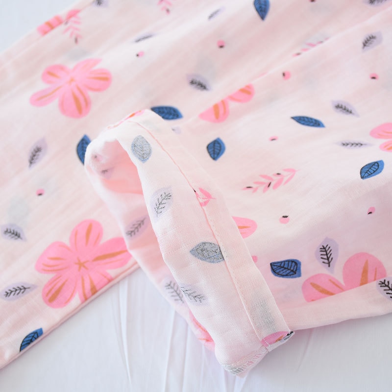 100% de algodón de gasa para mujer, Pantalón de pijama fino, informal, para dormir, tejido Floral de talla grande, para el hogar