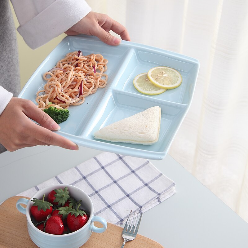10 Inch Bone China Plate Simple Porcelain Plate Three Compartments Breakfast Steak Round Ceramic Tableware Home Decor MJ81102