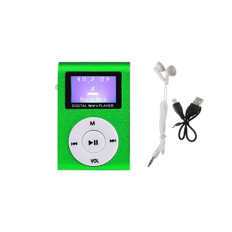 Reproductor de MP3 deportivo con pantalla LCD, Mini Clip de Metal, reproductor de música MP3 portátil Multicolor, compatible con tarjeta Micro TF/SD de 32GB: green