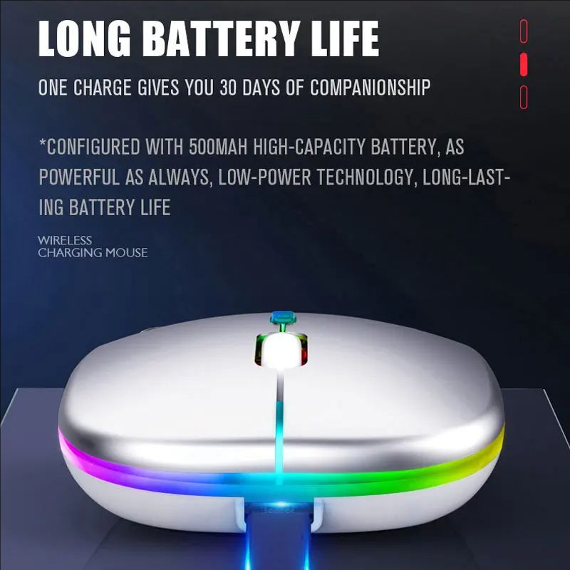Bezprzewodowa mysz Bluetooth 5.0 2,4 GHz, z lampką USB z możliwością ładowania RGB, odpowiednia do laptopów, komputerów PC, Macbooków, myszy do gier 1600 dpi