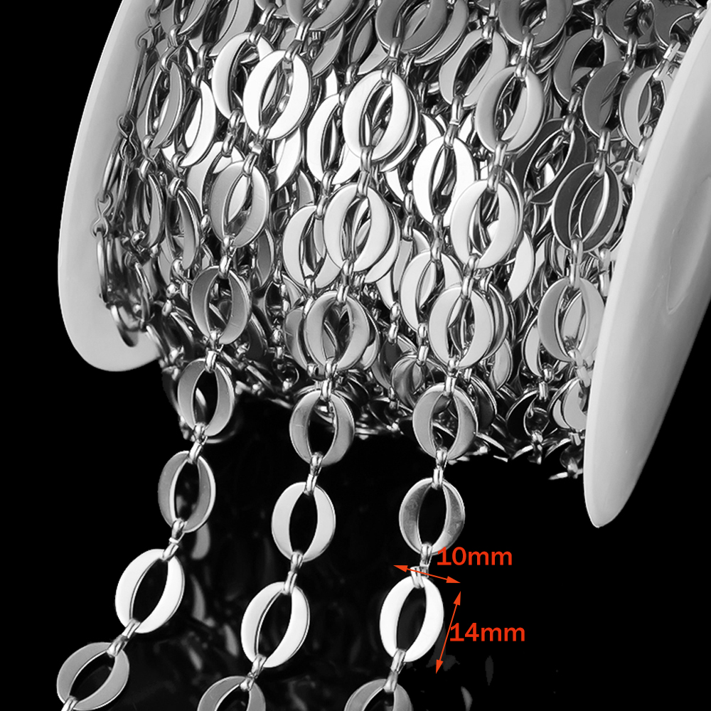 Cadenas de eslabones Shpae ovaladas huecas de acero inoxidable, 1 metro, DIY, collar, pulsera, suministros de joyería, materiales, accesorios de piezas decorativas: Negro