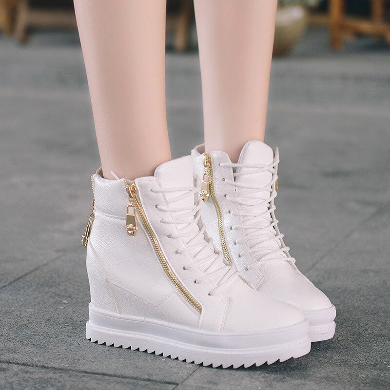 Spring and Autumn invisible height increase high women sports shoes flat bottom wedge side zipper sneakers walking shoes ZW-114