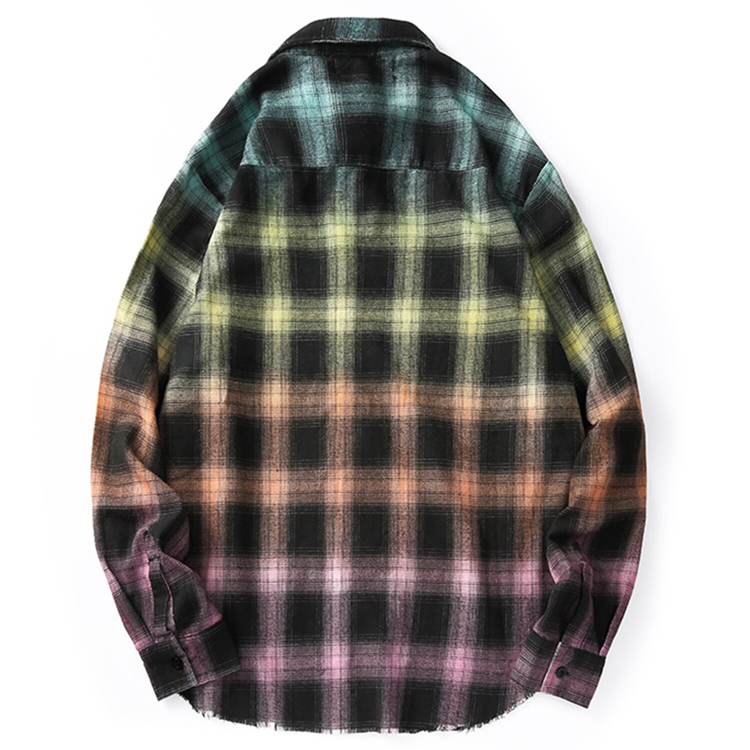 Gradient Rainbow Color Plaid Cotton Shirts Streetwear Casual Style Autumn Long Sleeve Blouses Shirts Men Women Tops