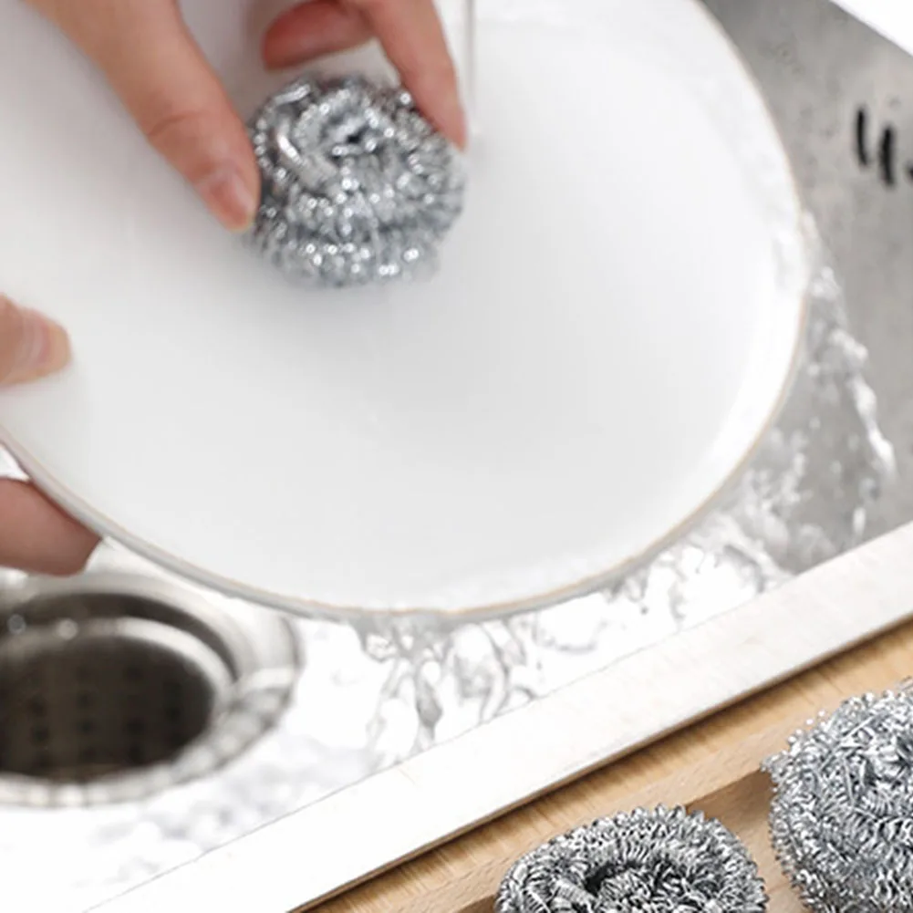 Stainless Steel Kitchen Scourer Balls Metal Sponge For Washing Pots And Pans Household Goods Cookware Cleanup Item Sink Scrubber